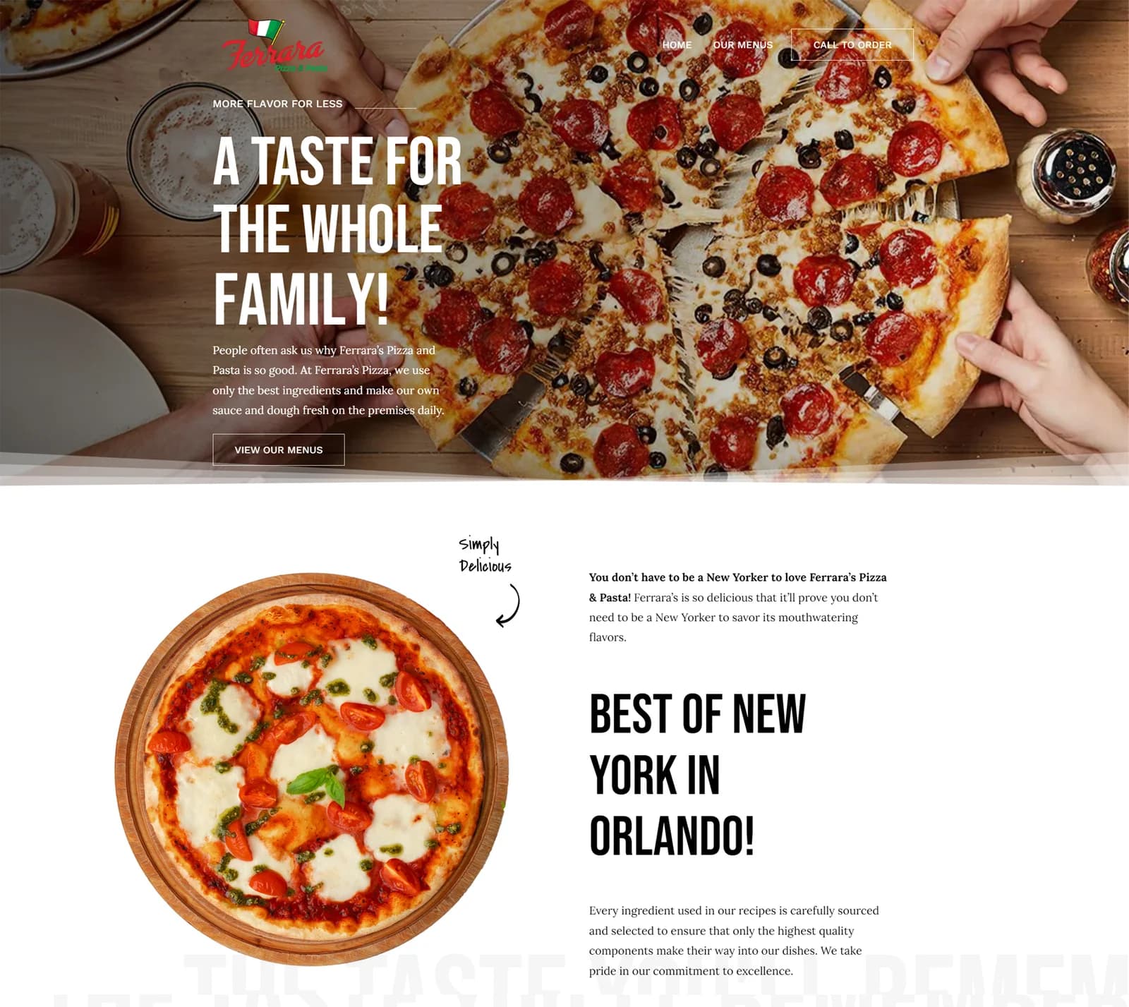 Ferrara's Pizza and Pasta restaurant website designed by reBrand Local
