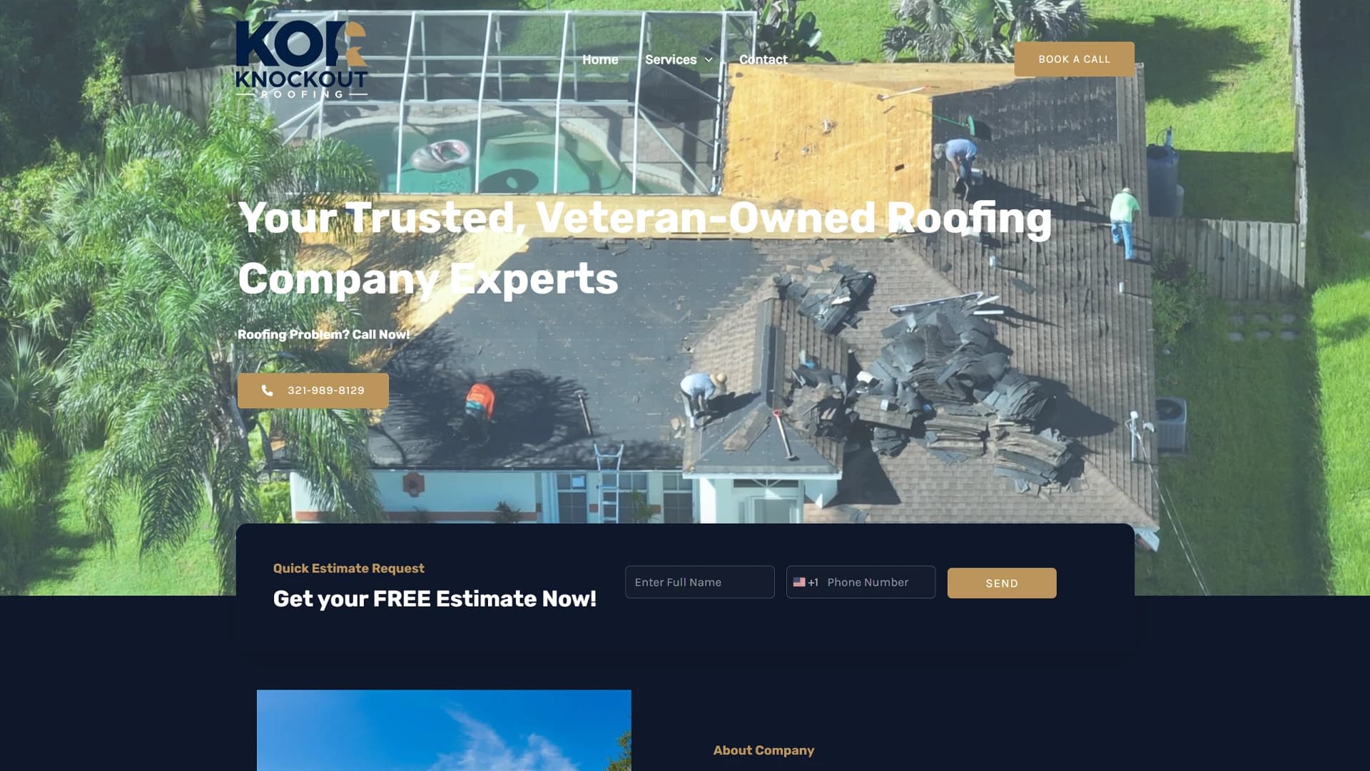 Knockout Roofing veteran-owned roofing website designed by reBrand Local